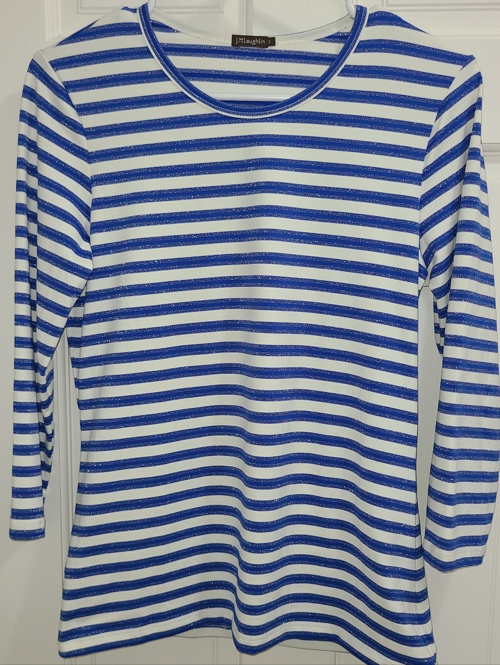 J. McLaughlin Royal Blue and White Striped Crewneck Top